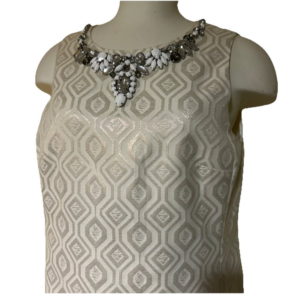 WHITE HOUSE BLACK MARKET Gold Geometric Rhinestone Jewel Neck Sheath Dress 6 - Picture 2 of 11